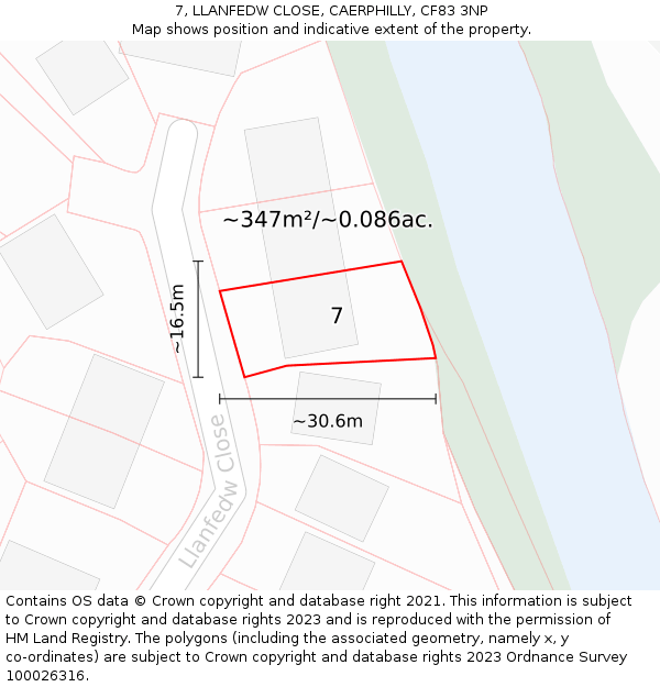 7, LLANFEDW CLOSE, CAERPHILLY, CF83 3NP: Plot and title map