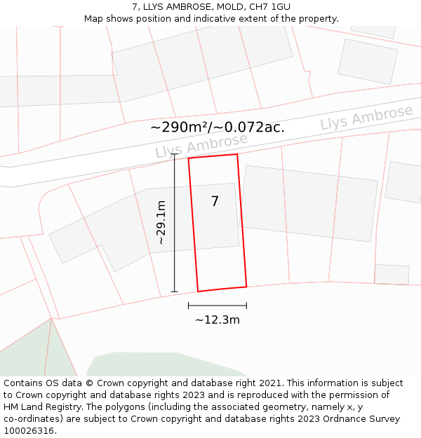 7, LLYS AMBROSE, MOLD, CH7 1GU: Plot and title map