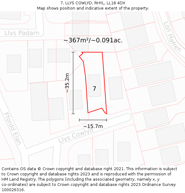 7, LLYS COWLYD, RHYL, LL18 4DX: Plot and title map