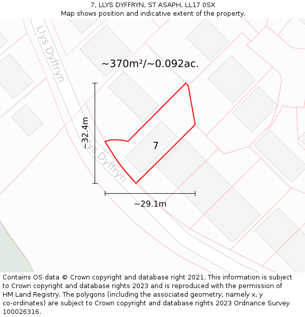 7, LLYS DYFFRYN, ST ASAPH, LL17 0SX: Plot and title map