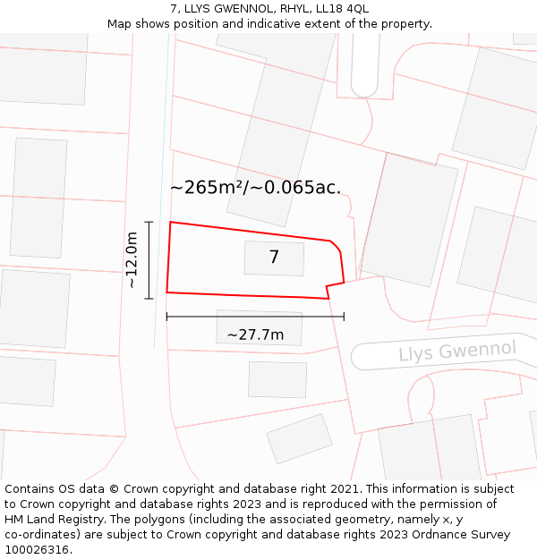 7, LLYS GWENNOL, RHYL, LL18 4QL: Plot and title map