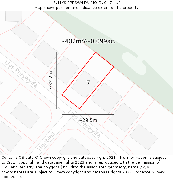 7, LLYS PRESWYLFA, MOLD, CH7 1UP: Plot and title map