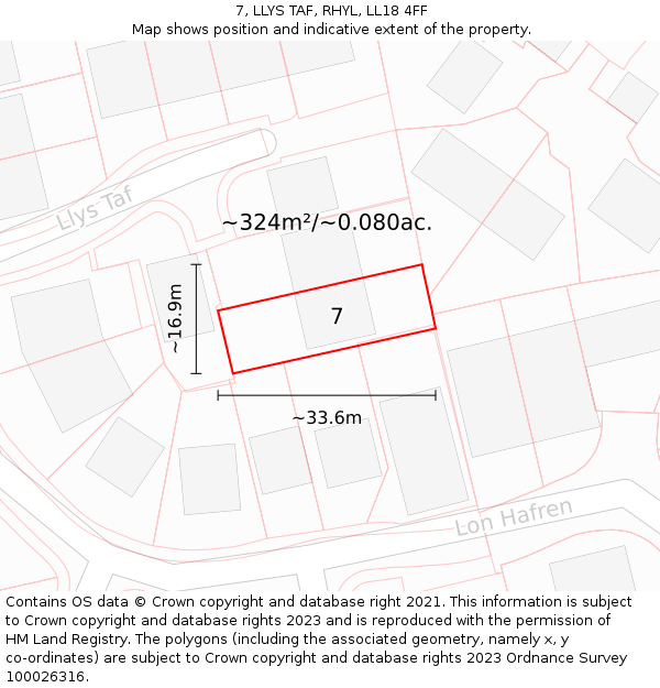 7, LLYS TAF, RHYL, LL18 4FF: Plot and title map