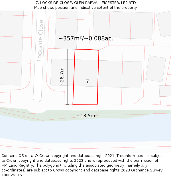 7, LOCKSIDE CLOSE, GLEN PARVA, LEICESTER, LE2 9TD: Plot and title map