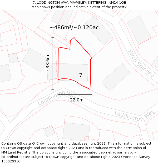 7, LODDINGTON WAY, MAWSLEY, KETTERING, NN14 1GE: Plot and title map