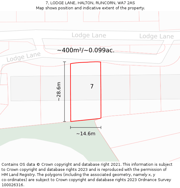 7, LODGE LANE, HALTON, RUNCORN, WA7 2AS: Plot and title map