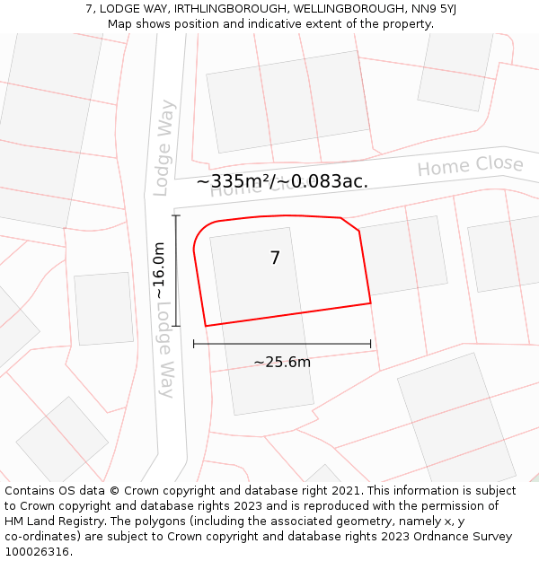 7, LODGE WAY, IRTHLINGBOROUGH, WELLINGBOROUGH, NN9 5YJ: Plot and title map