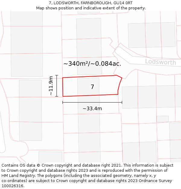 7, LODSWORTH, FARNBOROUGH, GU14 0RT: Plot and title map