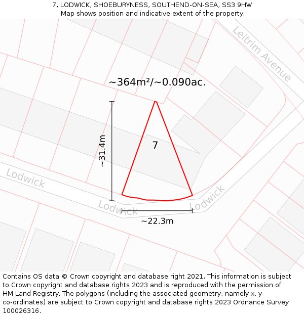 7, LODWICK, SHOEBURYNESS, SOUTHEND-ON-SEA, SS3 9HW: Plot and title map