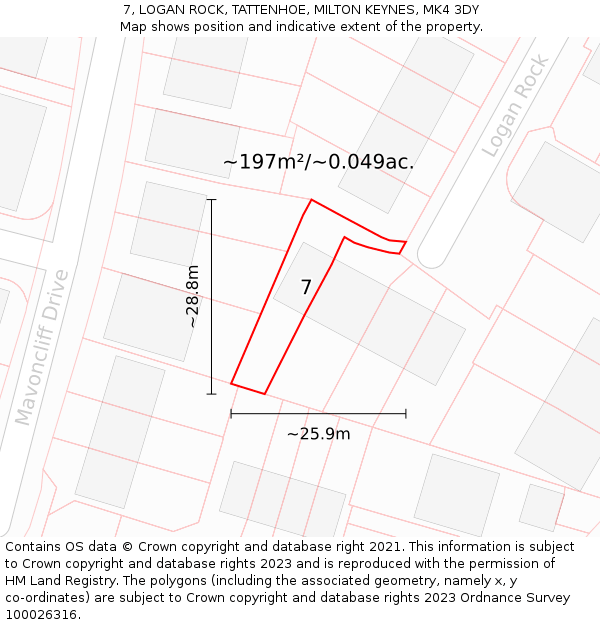 7, LOGAN ROCK, TATTENHOE, MILTON KEYNES, MK4 3DY: Plot and title map