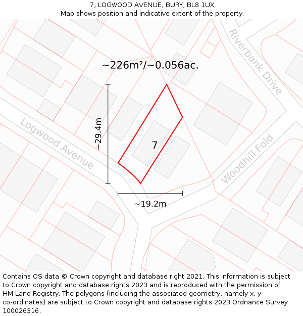 7, LOGWOOD AVENUE, BURY, BL8 1UX: Plot and title map