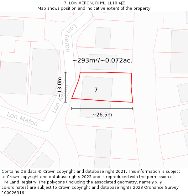 7, LON AERON, RHYL, LL18 4JZ: Plot and title map