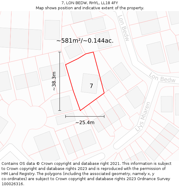 7, LON BEDW, RHYL, LL18 4FY: Plot and title map