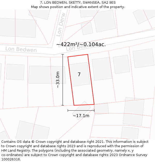 7, LON BEDWEN, SKETTY, SWANSEA, SA2 9ES: Plot and title map