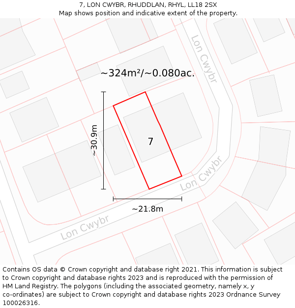 7, LON CWYBR, RHUDDLAN, RHYL, LL18 2SX: Plot and title map