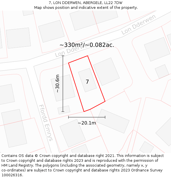 7, LON DDERWEN, ABERGELE, LL22 7DW: Plot and title map