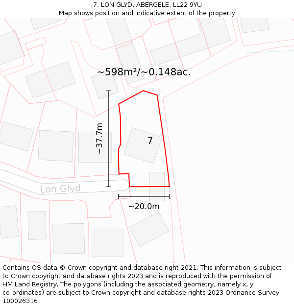 7, LON GLYD, ABERGELE, LL22 9YU: Plot and title map