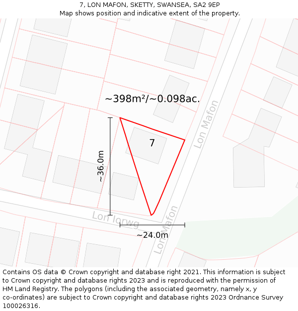 7, LON MAFON, SKETTY, SWANSEA, SA2 9EP: Plot and title map