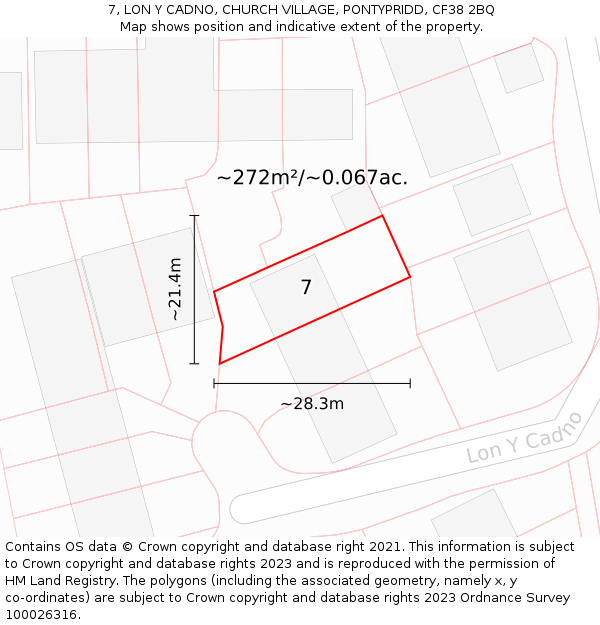 7, LON Y CADNO, CHURCH VILLAGE, PONTYPRIDD, CF38 2BQ: Plot and title map