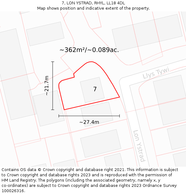 7, LON YSTRAD, RHYL, LL18 4DL: Plot and title map