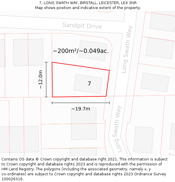 7, LONG SWATH WAY, BIRSTALL, LEICESTER, LE4 3NR: Plot and title map