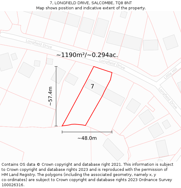 7, LONGFIELD DRIVE, SALCOMBE, TQ8 8NT: Plot and title map