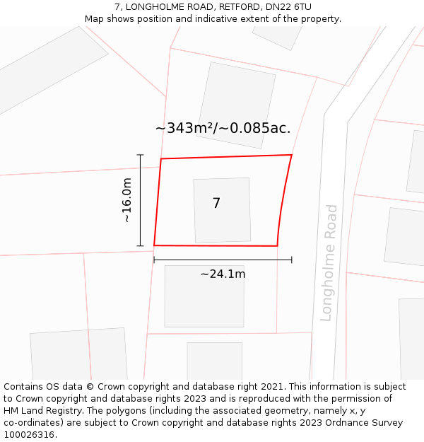 7, LONGHOLME ROAD, RETFORD, DN22 6TU: Plot and title map