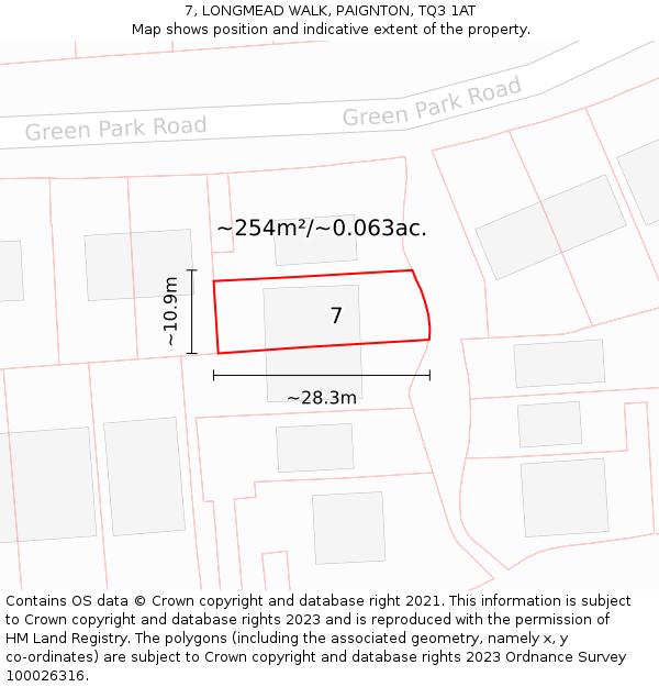 7, LONGMEAD WALK, PAIGNTON, TQ3 1AT: Plot and title map