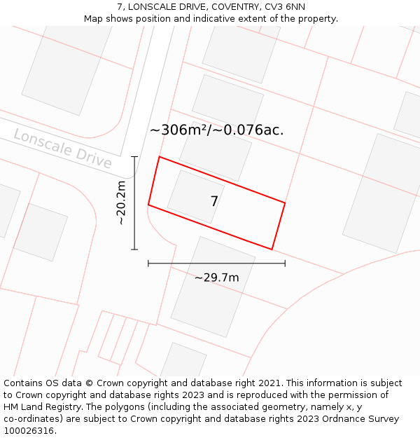 7, LONSCALE DRIVE, COVENTRY, CV3 6NN: Plot and title map