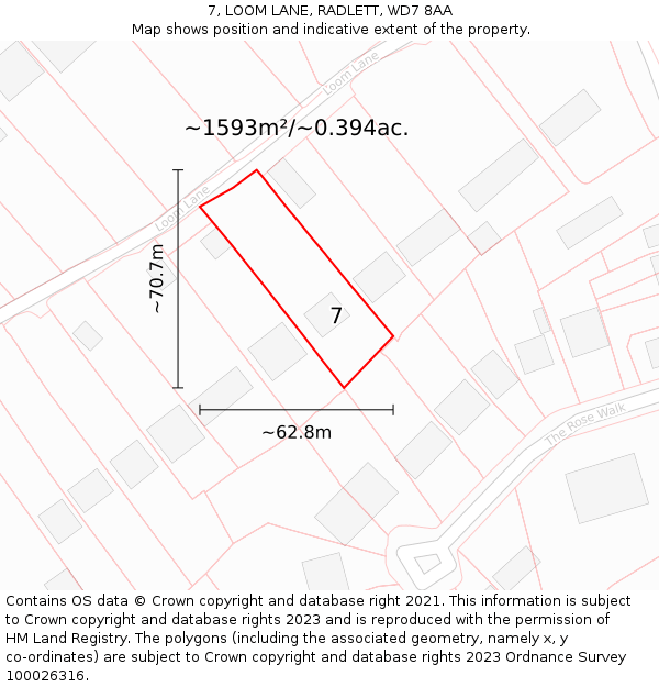 7, LOOM LANE, RADLETT, WD7 8AA: Plot and title map