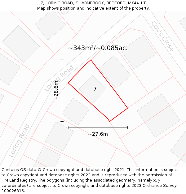 7, LORING ROAD, SHARNBROOK, BEDFORD, MK44 1JT: Plot and title map