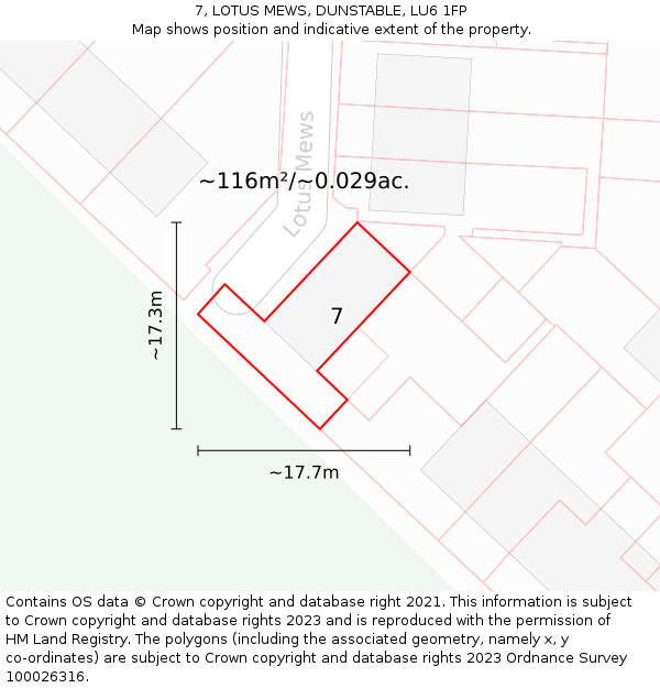 7, LOTUS MEWS, DUNSTABLE, LU6 1FP: Plot and title map