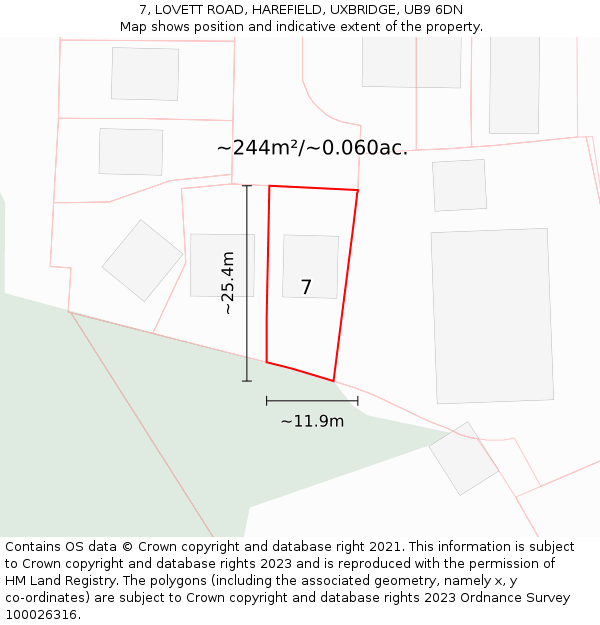 7, LOVETT ROAD, HAREFIELD, UXBRIDGE, UB9 6DN: Plot and title map