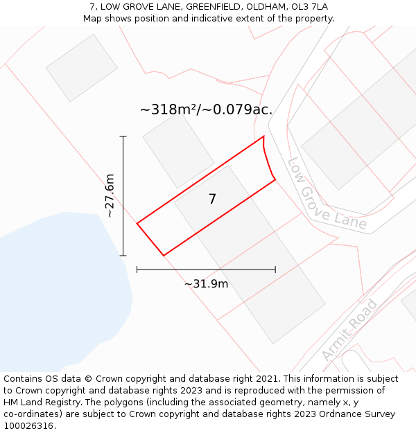 7, LOW GROVE LANE, GREENFIELD, OLDHAM, OL3 7LA: Plot and title map