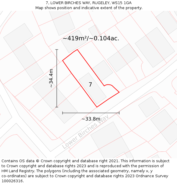 7, LOWER BIRCHES WAY, RUGELEY, WS15 1GA: Plot and title map