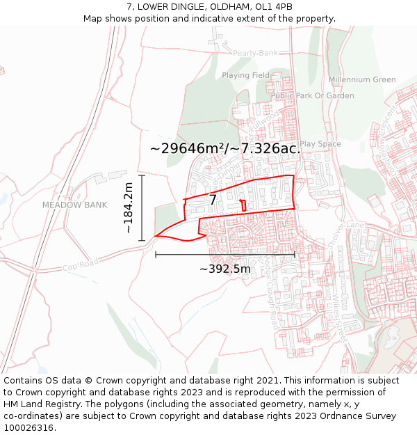 7, LOWER DINGLE, OLDHAM, OL1 4PB: Plot and title map