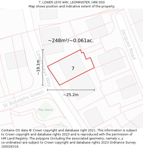 7, LOWER LEYS WAY, LEOMINSTER, HR6 0SS: Plot and title map