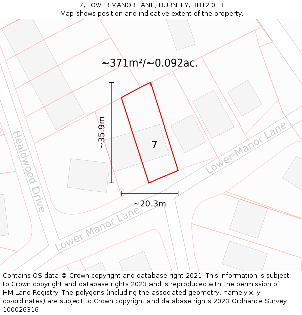 7, LOWER MANOR LANE, BURNLEY, BB12 0EB: Plot and title map