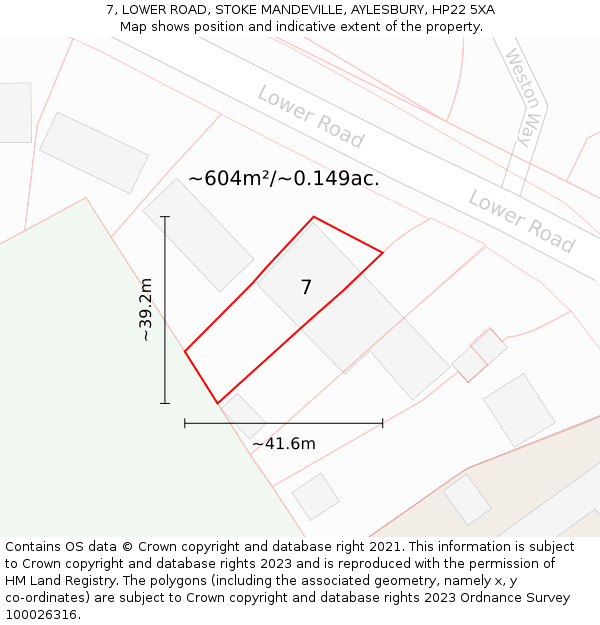 7, LOWER ROAD, STOKE MANDEVILLE, AYLESBURY, HP22 5XA: Plot and title map