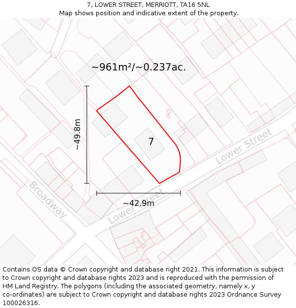 7, LOWER STREET, MERRIOTT, TA16 5NL: Plot and title map