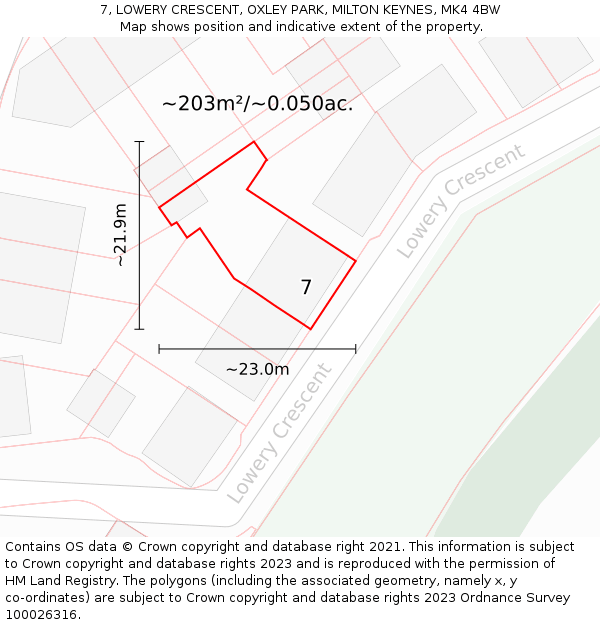 7, LOWERY CRESCENT, OXLEY PARK, MILTON KEYNES, MK4 4BW: Plot and title map