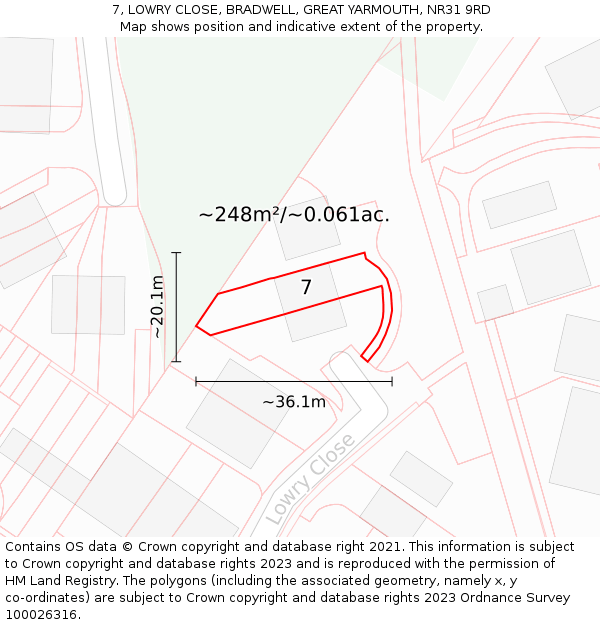 7, LOWRY CLOSE, BRADWELL, GREAT YARMOUTH, NR31 9RD: Plot and title map