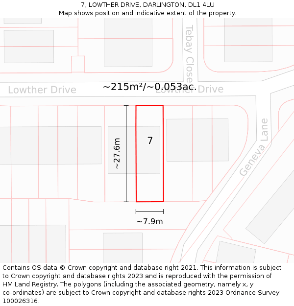 7, LOWTHER DRIVE, DARLINGTON, DL1 4LU: Plot and title map