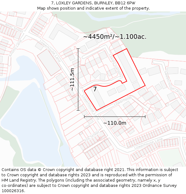 7, LOXLEY GARDENS, BURNLEY, BB12 6PW: Plot and title map