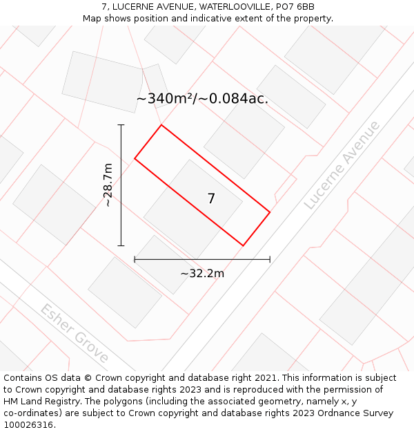 7, LUCERNE AVENUE, WATERLOOVILLE, PO7 6BB: Plot and title map