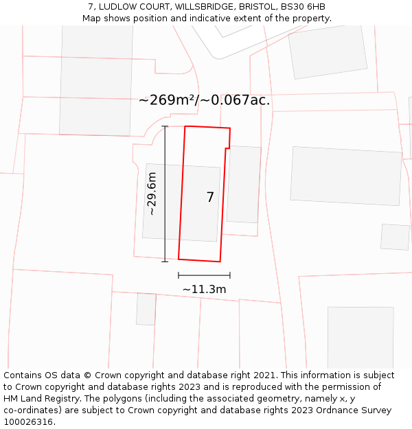7, LUDLOW COURT, WILLSBRIDGE, BRISTOL, BS30 6HB: Plot and title map