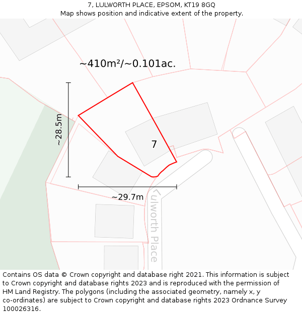 7, LULWORTH PLACE, EPSOM, KT19 8GQ: Plot and title map