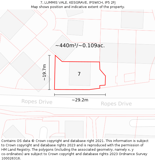 7, LUMMIS VALE, KESGRAVE, IPSWICH, IP5 2FJ: Plot and title map