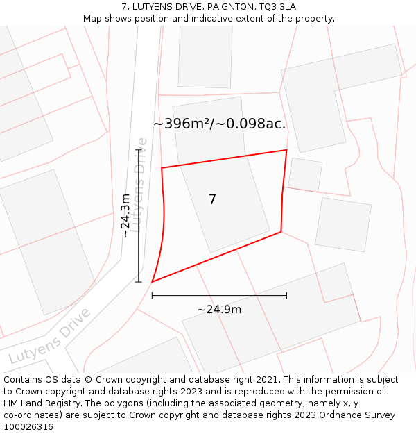 7, LUTYENS DRIVE, PAIGNTON, TQ3 3LA: Plot and title map