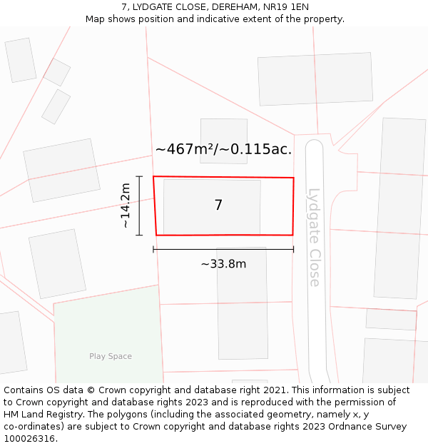 7, LYDGATE CLOSE, DEREHAM, NR19 1EN: Plot and title map